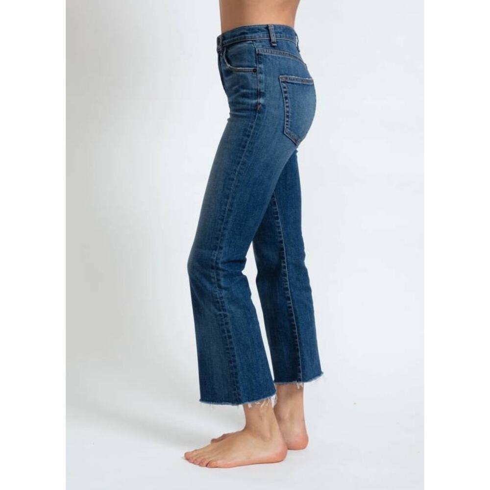 ASKK NY Geek High Rise Cropped Flare Jeans Raw Hem Auburn Blue 31 Japanese Denim - Picture 3 of 8